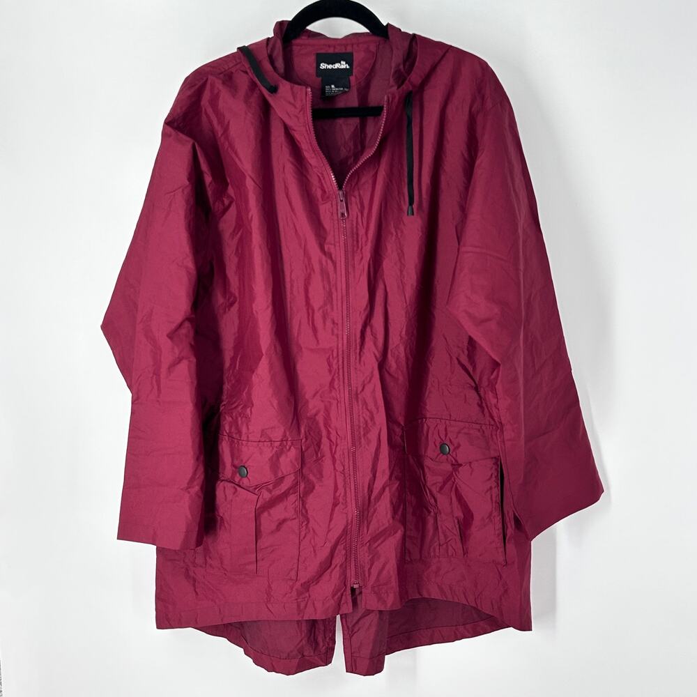 ShedRain Hooded‎ Rain Jacket Coat Men Womens XL Burgundy Full Zip Windbreaker
